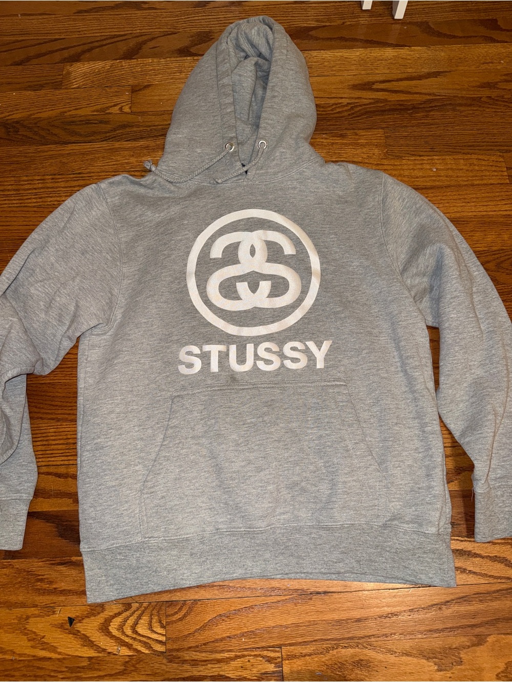 Stussy Hoodie, Stock Link, Gray with White Logo, Size M